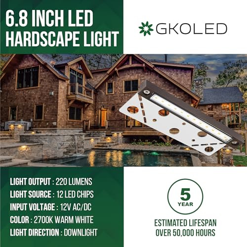 Gkoled 8 Pack 6.8 Inches Led Hardscape Lights Low Voltage Retaining Wall Light Waterproof 12V Ac/Dc Landscape Lighting 1.5W 2700K Classic Step Lights Outdoor Die-Cast Aluminum Housing