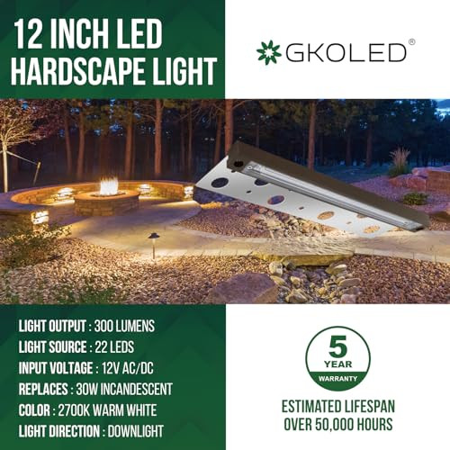 Gkoled 12 Inch Led Hardscape Lighting Low Voltage Paver Wall Step Lights 22Pcs Led Chips For Even Light Distribution 2700K Warm White 12V Ac/Dc (8-Pack)