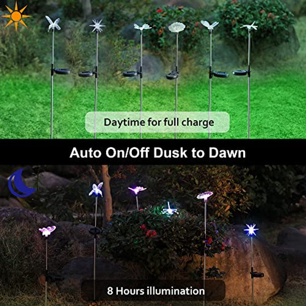 Glintoper 6 Pack Solar Garden Stake Lights Outdoor Solar Butterfly Figurine Lights Multi-Color Changing Led Landscape Lighting Sparkling Star Flower Hummingbird Dragonfly Bee For Patio Yard Pathway