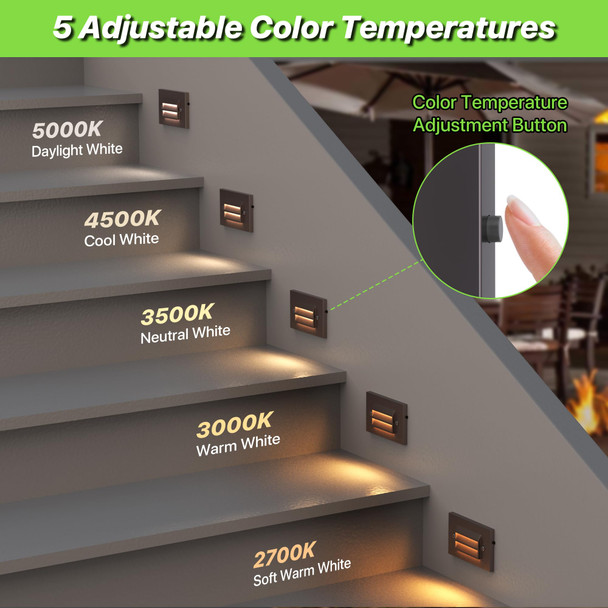 Glitgate Low Voltage Step Lights Outdoor - 4W Stair Lights Outdoor Led Ac 12V-15V/Dc 12-24V Low Voltage Landscape Lighting 5Cct Step Deck Light For Fence 6 Pack