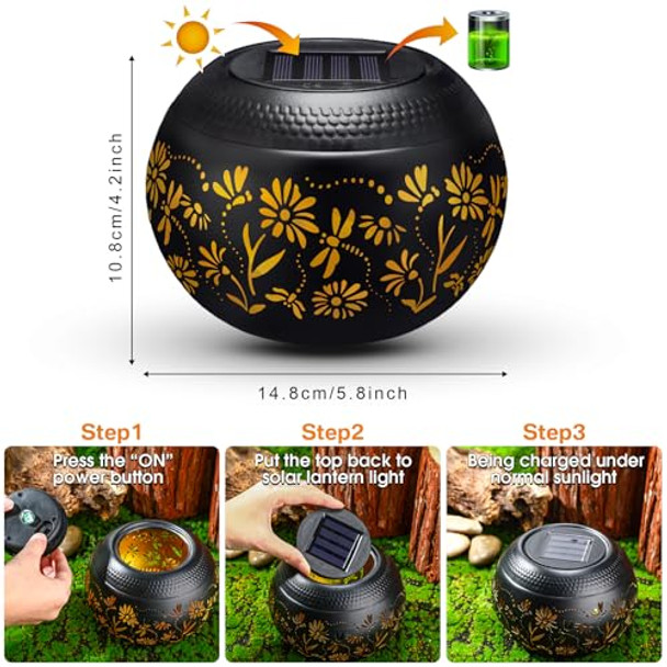 Glooglitter Solar Table Lantern Lamp Garden Outdoor Waterproof Solar Light Metal Flower Dragonfly Decorative For Women Mom Led Desk Lamp Outside Yard Patio Tabletop Wedding Birthday