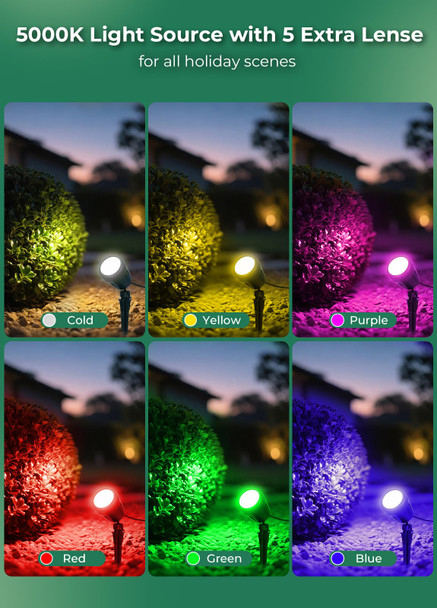 Gmalos Halloween Spotlights Outdoor 120V Plug-In Christmas Spot Light 5000K Led Landscape Lighting With 5 Color Lenses (Red Green Blue Purple Yellow) Ip67 Waterproof 4 Pack