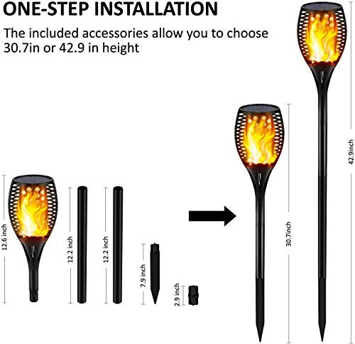 Gold Armour Gold Armour Solar Lights Outdoor - Flickering Flames Torch Lights Solar Light 42.9In Tall Waterproof Dancing Flame Lighting 96 Led Dusk To Dawn Flickering Tiki Torches Outdoor Garden (4Pack)