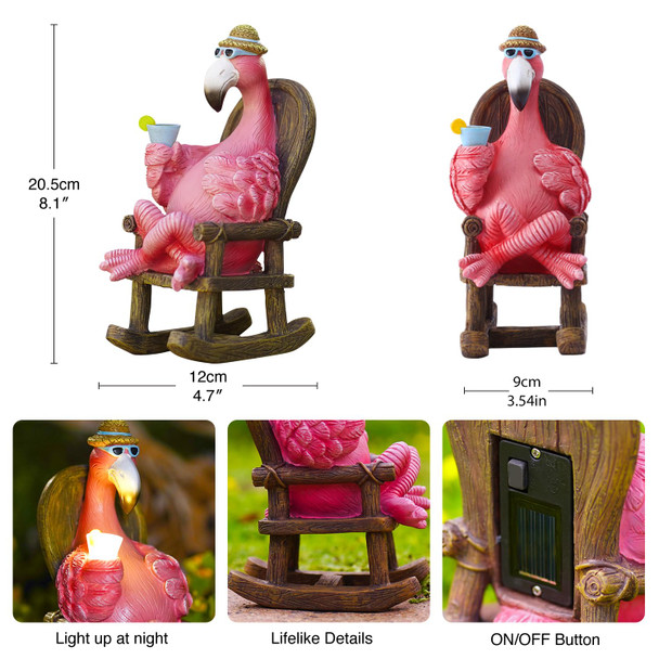 Goodeco Solar Flamingo Statue Outdoor - Perfect Relaxing Fairy Garden S Great As Birthday Or Mom S - 8.1 Inches Tall Pink