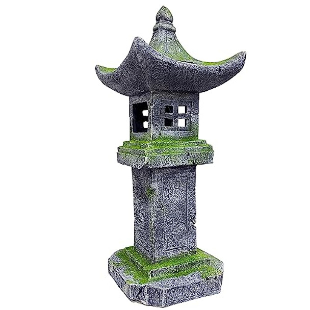 Grasolar Japanese Pagoda Statue Solar-Powered Led Light Moss-Covered Retro Miniature Tower Lantern Garden Decoration Figurines Solar Lamp Outdoor Asian Decoration Zen Courtyard Landscape 31.5’’High