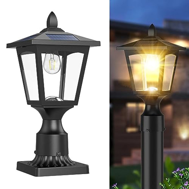 Greluna Solar Post Lights 6000K Dusk To Dawn Solar Lamp Post Light With Pier Mount Base Solar Post Lights Outdoor Waterproof For Garden Yard Landscape Pole Pillar Outside Decorative Lamp(Cool White)