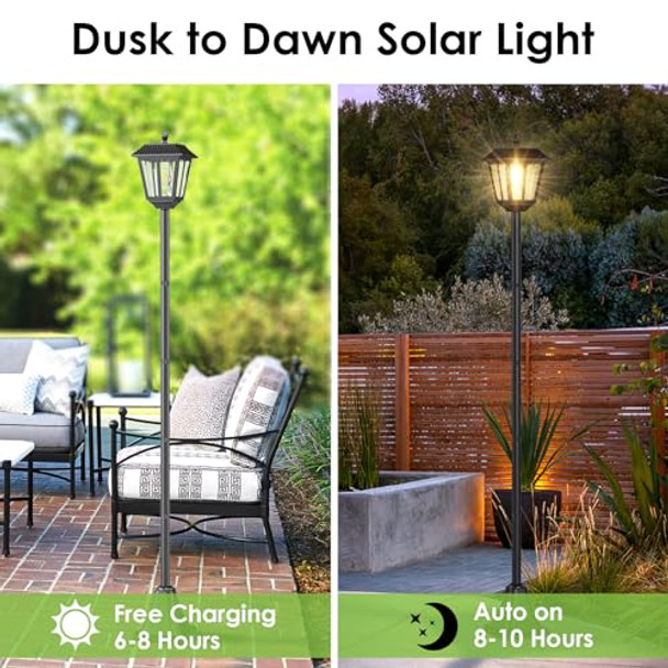Greluna 68" Solar Lamp Post Lights 2Pack Outdoor Post Lights Waterproof Pole Lights Outdoor Decorative Lamp For Garden Patio Lawn Pathway Driveway Front/Back Door Warm White (2)