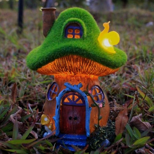 Guanfu Mushroom Garden Statuesoutdoor Fairy House Figurine With Solar Powered Garden Light S For Women Mom Grandma Halloween Decor Or Yard Decor (Resin)