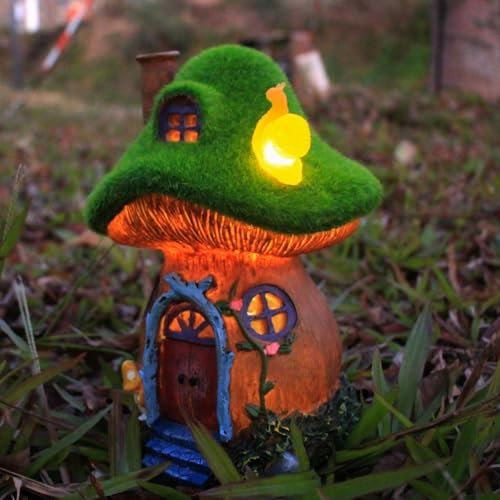 Guanfu Mushroom Garden Statuesoutdoor Fairy House Figurine With Solar Powered Garden Light S For Women Mom Grandma Halloween Decor Or Yard Decor (Resin)