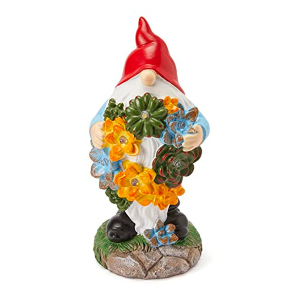 Gute Garden Gnome Statue - Electric Solar Light Up Flower Bouquet Gnome Figurine Bright Flowers Led Lights Large Outdoor Decorations - Patio Yard Lawn Porch Garden S Ornament