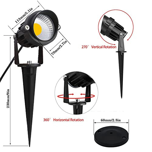 Hannahong 5W Ac120V Landscape Up Down Spot-Light With Spiked Stand And Basewarm White Cob Led For Lawn Garden Decorativeyard Step Wall Outdoor Lighting Lamp5 Ft Cable With Plugwaterproof