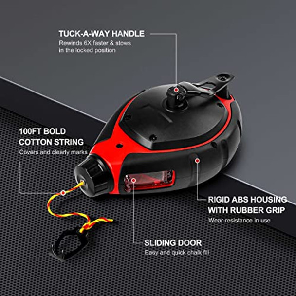 Hautmec Chalk Line With 30M/100Ft Chalk Line Tool 6:1 Gear Ratio Chalk Box Ideal For Deck Builders Framers And Roofers Ht0108-Cl