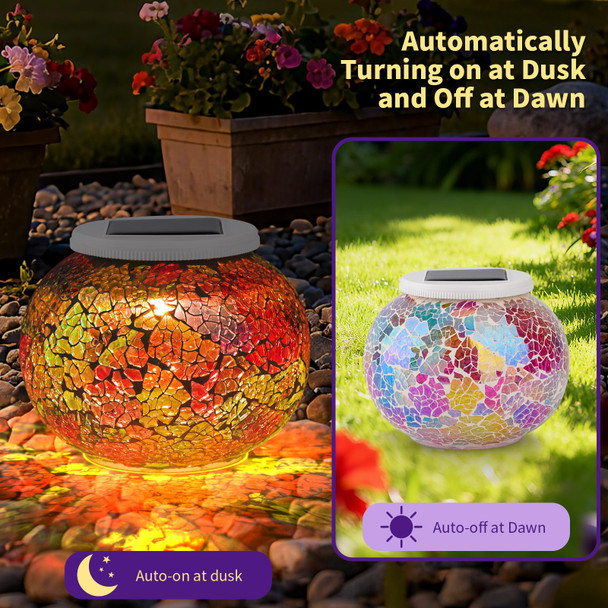 Hdnicezm Solar Powered Globe Stained Glass Rechargeable Lampoutdoor Mosaic Waterproof Lights For Patio Garden Balconynight Light Indoors For Coworkers Women Girls