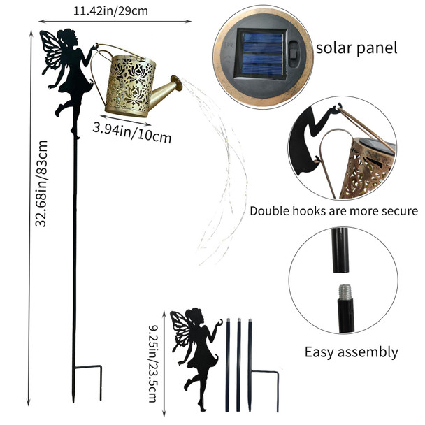 Hebyjo Solar Watering Can Lights Outdoor Fairy Solar Lanterns Garden Decor Waterproof Led Decorative Retro Metal Hanging Kettle Flowing Lights String For Porch Lawn Patio Yard