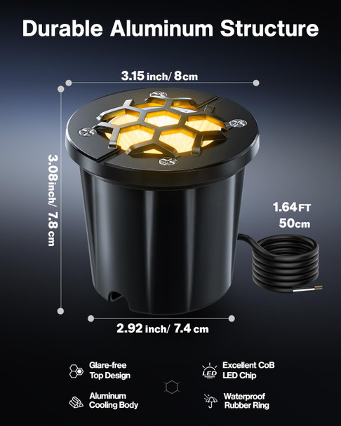 Hiboitec 12-24V Low Voltage Landscape Lighting 12W Led 1200Lm 3000K Warm White Cri 90+ Outdoor In-Ground Well Lights Waterproof Paver Lights For Pathway Garden Yard 6 Pack With Wire Connectors