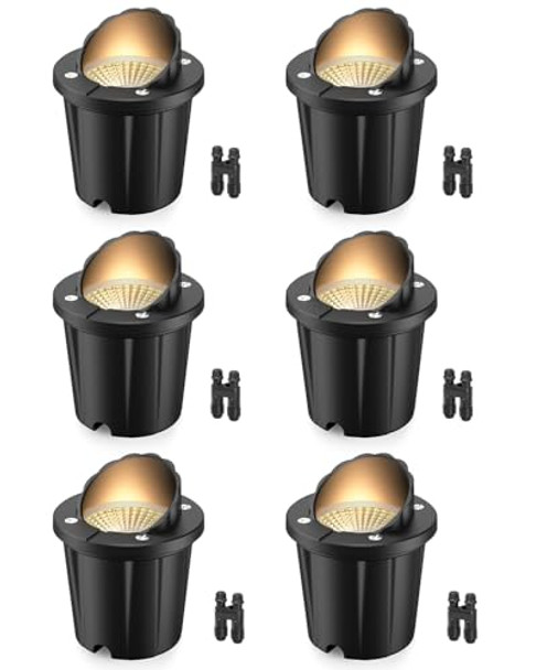 Hiboitec 12 Pack Low Voltage Landscape Lighting 12-24V 12W Led Outdoor In-Ground Ip67 Waterproof Well Lights 3000K Warm White Landscape Lights With Wire Connectors For Pathway Garden Fence Deck