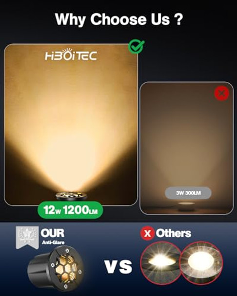 Hiboitec 12 Pack 12-24V Low Voltage Landscape Lighting 12W 1200Lm 3000K Warm White Led Uplighting Outdoor Waterproof In-Ground Well Lights Paver Lights For Pathway Garden Yard With Wire Connectors