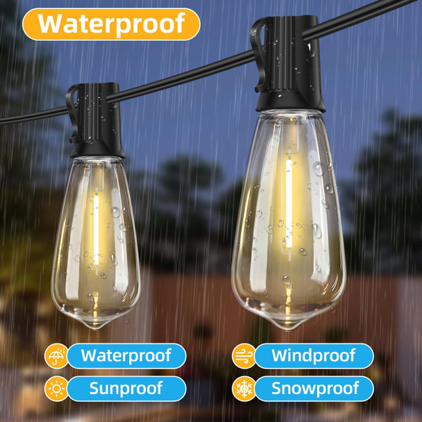 Hobbynors St40 25Ft Outdoor Led String Lights With 12+1 Shatterproof Bulbse17 Socket 2700K Warm Whiteweatherproof 0.6W Ledfor Patioporch Deckgazebobistrogardenweddingparty Decor