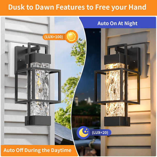 Hotsonic 2 Pack Dusk To Dawn Outdoor Porch Light Fixtures Wall Mount 14'' Dimmable Exterior Lighting For Outside Waterproof Wall Lantern Lamps Black Sconce Coach Lights For House Garage (Bulbs Included)