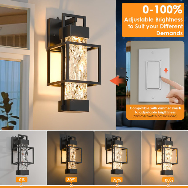 Hotsonic 2 Pack Dusk To Dawn Outdoor Porch Light Fixtures Wall Mount 14'' Dimmable Exterior Lighting For Outside Waterproof Wall Lantern Lamps Black Sconce Coach Lights For House Garage (Bulbs Included)