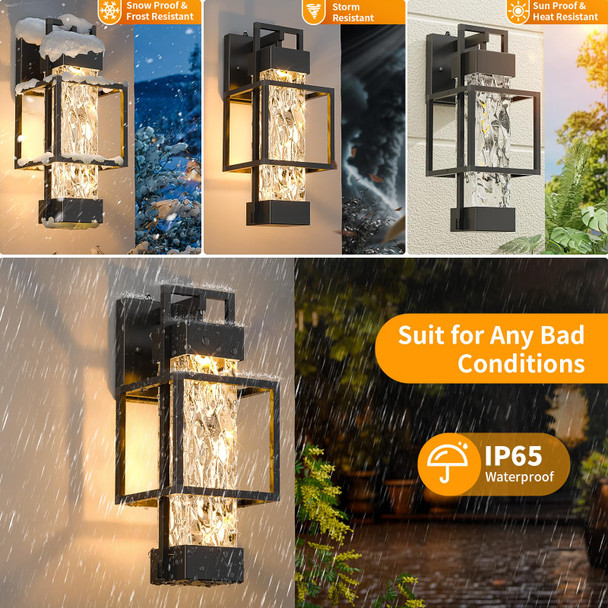 Hotsonic 2 Pack Dusk To Dawn Outdoor Porch Light Fixtures Wall Mount 14'' Dimmable Exterior Lighting For Outside Waterproof Wall Lantern Lamps Black Sconce Coach Lights For House Garage (Bulbs Included)