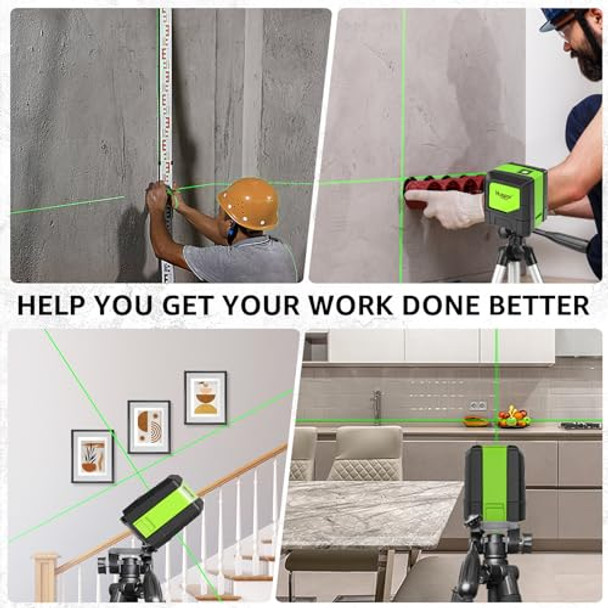 Huepar Laser Level 100Ft Self Leveling Green Cross Line Laser For Picture Hanging Tile Decoration & Diy Construction – 360° Magnetic Base & Aa Battery Indoor Use