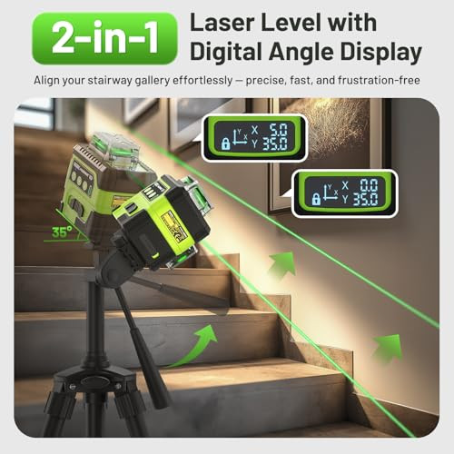 Huepar Laser Level 360 Self Leveling With Lcd Screen 3 X 360° High Brightness Rechargeable 3D Lazer Leveler Tool For Construction And Picture Hanging Strong Magnetic Bracket&Hard Carry Case -Y03Cg