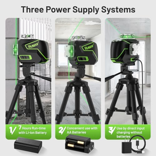 Huepar Laser Level 360 Self Leveling 3X360° Green Cross Line Laser With Lcd Screen And 16 - Foot Aluminium Grade Rod 3D Bluetooth Pulse Mode Laser Tool - S03Cg & Gr5