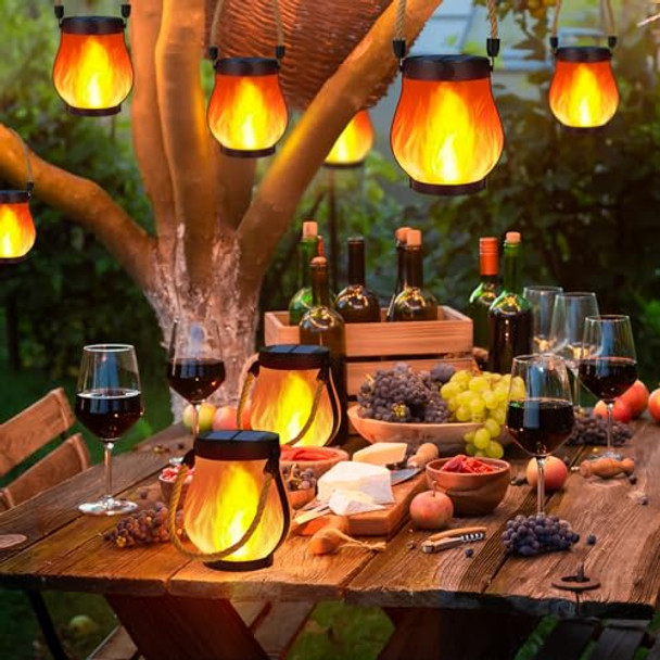 Huizhen Solar Lanterns Outdoor Waterproof 2 Pack Dancing Flame Solar Lantern Outdoor Lights Usb/Solar Powered Hanging Outdoor Lanterns Decorative For Outside Porch Yard Garden Patio Decor