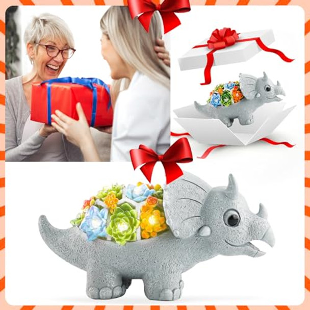 Hulaed Garden Decor Solar Dinosaur Statues With Succulent And Led Lights For Outside Outdoor Lawn Decorations Statue For Patiobalconyyardunique Housewarming & Birthday S For Women Mom Grandma