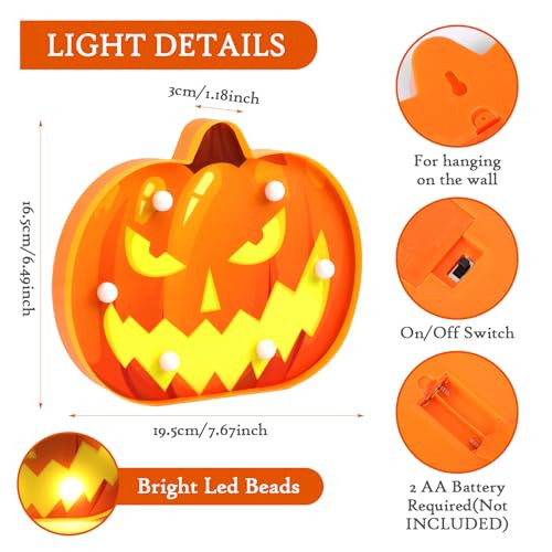 Hzdyopk Halloween Decorations Indoor3 Pack Halloween Theme Led Light Ute Pumpkin Bats Spiders With Light For Home Kitchen Bedroom Wall Table Halloween Decor (Battery Powered)