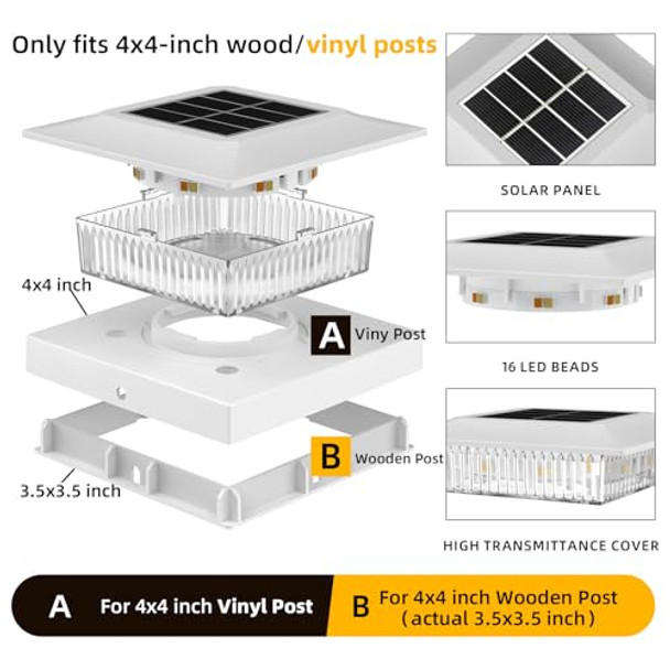 Icerona 4X4 Solar Post Cap Lights 12 Pack Fence Post Solar Lights With Warm White/Cool White Only Fit 4X4 Wood/Vinyl Posts Waterproof Outdoor Deck Post Light For Deck Fence Porch(Black)