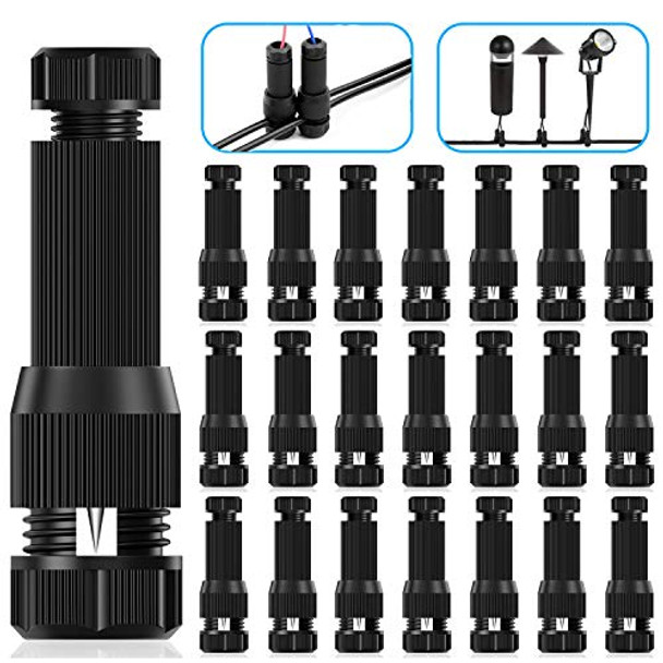 Icreating 22Pack Low Voltage Waterproof Replacement Landscape Light Cable Connector 12-20 Gauge Wire Connectors For Landscape Lighting Path Lights