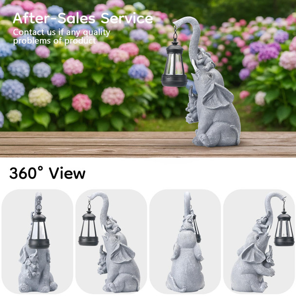 Idea Show Solar Elephant Garden Lantern Statue Decor - Blessing Guardian Auto On/Off Weatherproof Resin For Patio Safari Theme & Good Luck
