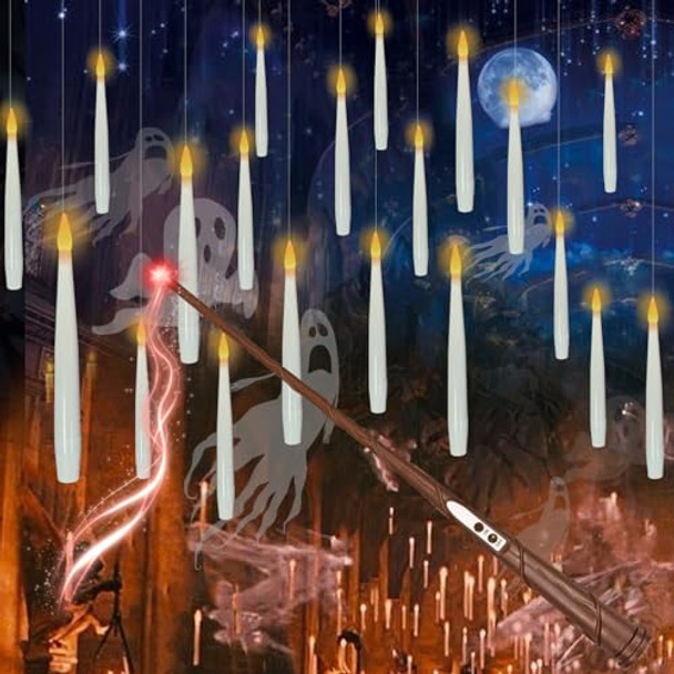 Ifamuly Floating Candles With Wand Christmas Decorations 20 Pcs Flickering Warm Light Flameless Floating Led Candle With Wand Remote Magic Hanging Taper Candles Set For Birthday Theme Party Decor Xmas S