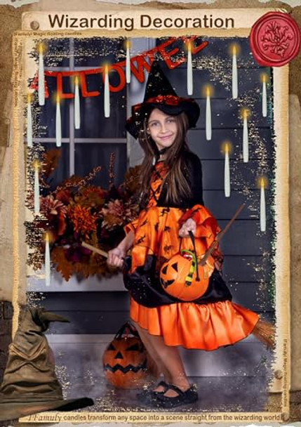 Ifamuly Halloween Decorations 20 Pcs Floating Candles With Wand Magic Hanging Candles Flickering Warm Light Flameless Floating Led Candle With Wand Remote Battery Operated Taper Candle Set For Theme Party