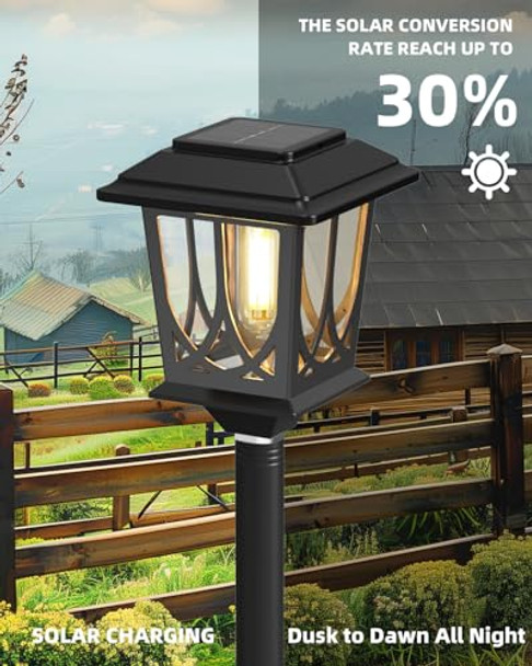 Ilanck 2 Pack Solar Lamp Post Light 40" H Outdoor Stainless Steel Pole Solar Garden Lights Waterproof 3000K Warm White Auto On/Off For Patio Backyard Pathway Front (No Wiring Needed)