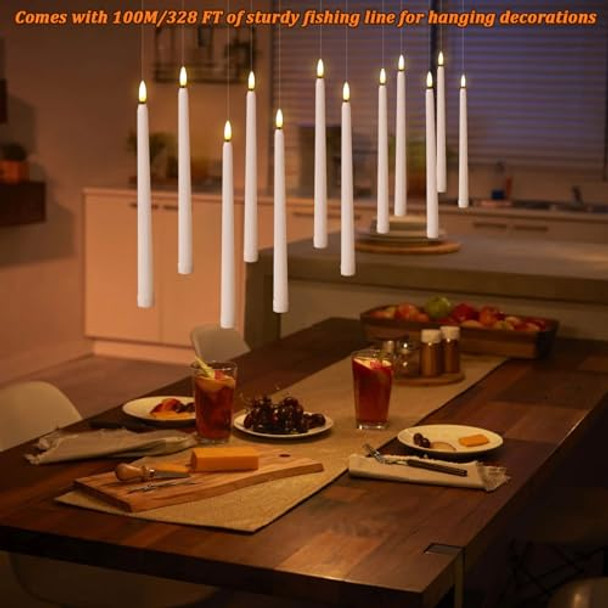 Image 12 Pcs Flameless Taper Candles With Remote Battery Operated 3D Wick Ivory Taper With Timer Flickering Function For Home Wedding Birthday Decoration Warm White With 325 Ft Fishing Line