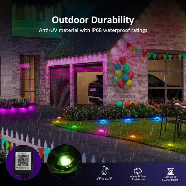 Ivrich Ivrich 50Ft Outdoor Ground Lights Smart Rgb Pathway Lights With App/Remote Control Ip68 Waterproof Music Sync Timer Function Color Changing For Patio Yard Lawn Walkway Driveway Garden Decor