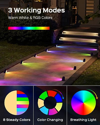 Jackyled 16 Pack Solar Step Lights - Auto On/Off Warm & Rgb Color Changing Triangle Decor Lights For Steps In Patio Garden Yard Porch