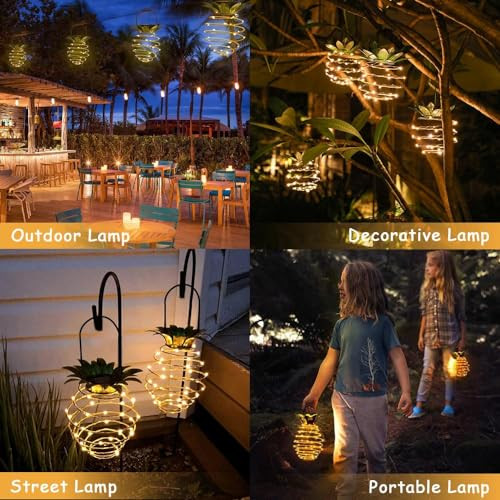 Jhpgeoe 2 Pack Outdoor Solar Hanging Lantern Lights - 60Led Waterproof Solar Pineapple Light Outdoor For Gardenyard Porch Lawn Backyard Landscape Pathway Patio Outside Gardening