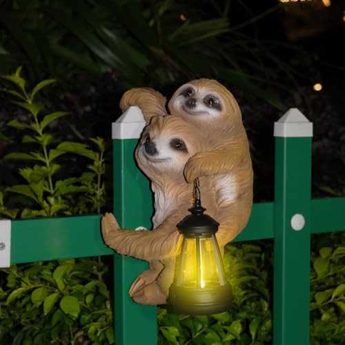 Jialinxia Adorable Sloth Solar Garden Statue Whimsical Hanging Weatherproof Resin Figurines With Led Light Outdoor Decor For Patio Lawn Yard Pathway Fence Tree Cute Animal Lover