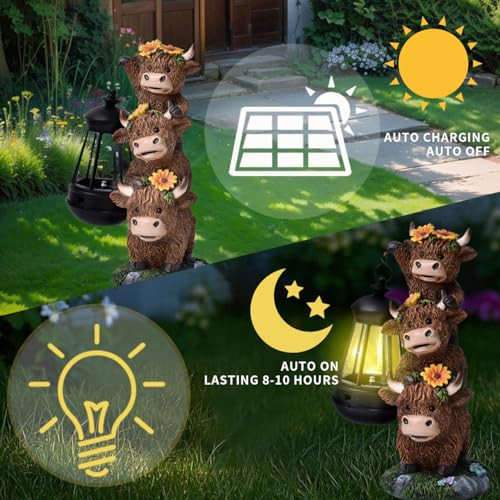 Jialinxia Solar Stacking Highland Three Cute Cow Garden Decor Outdoor Statue Decorative Resin Warm White Led Light For Yard Decorations Lawn Patio Pathway S For Women Grandma Mom