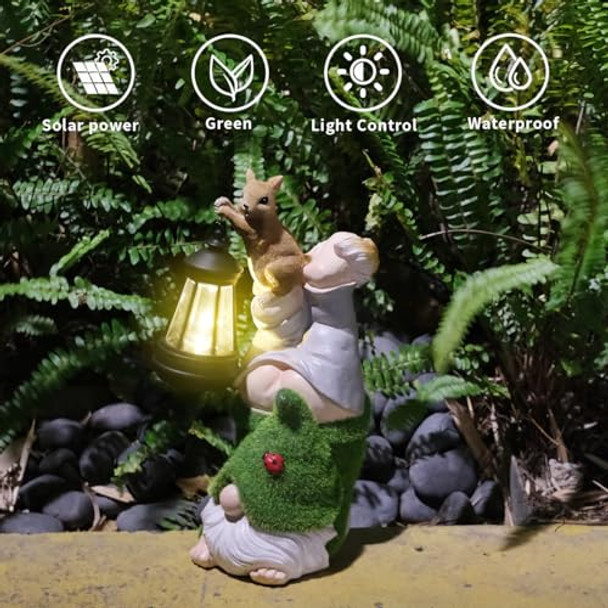 Jialinxia Solar Gnome Statue Playful Squirrel Holding Led Light Decorations Outdoor Garden Decor For Patio Lawn Yard Pathway  Idea For Women Mom Mothers Day