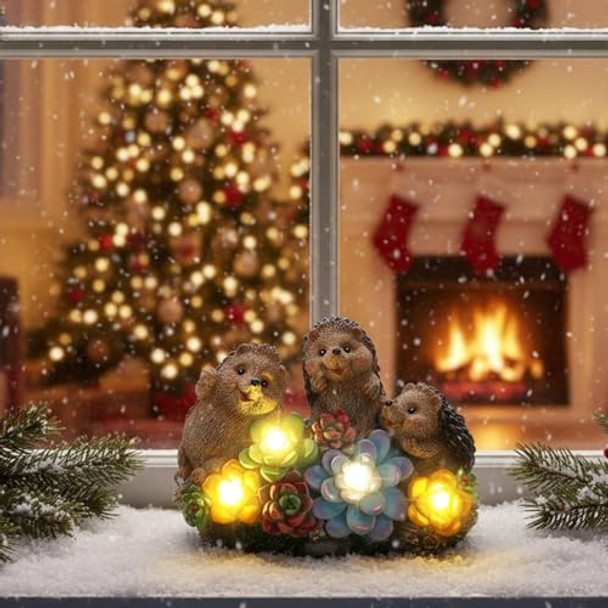 Jjalights 3 Hedgehog Solar Garden Statues With Succulent Animal Figurines Resin Hedgehog Decor Outdoor Statues Ideal Decoration For Lawn Patio Yard S For Men Women