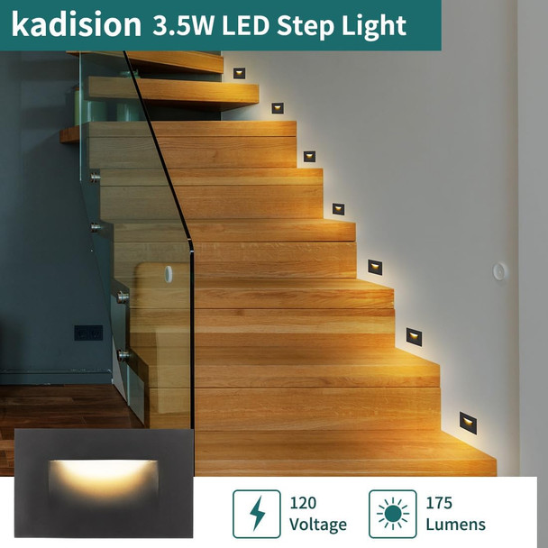 Kadision 120V Dimmable Led Step Lights 3000K/4000K/5000K Selectable 3.5W 175Lm Indoor Outdoor Stair Lights Aluminum Orb Finish 4 Pack