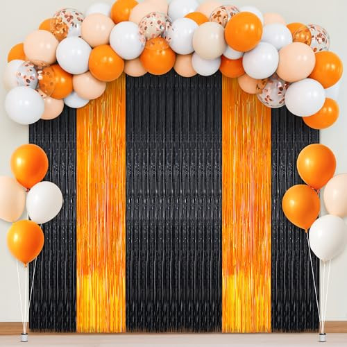 Katchon Halloween Party Decoration Bundle – 66 Pack Floating Led Candles With Wand Remote And Orange And Black Decoration Set With Fringe Backdrop And Balloon Arch Kit Indoor Party Decor