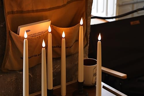 Kiexung Flameless Ivory Cone Candle Flicker With 10 Keys Remote Control Battery Powered Led Warm 3D Wick Window Candle Plastic 12 Pack Christmas Home Wedding Decoration (0.78X9.84 Inches)