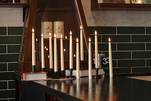 Kiexung Flameless Ivory Cone Candle Flicker With 10 Keys Remote Control Battery Powered Led Warm 3D Wick Window Candle Plastic 12 Pack Christmas Home Wedding Decoration (0.78X9.84 Inches)