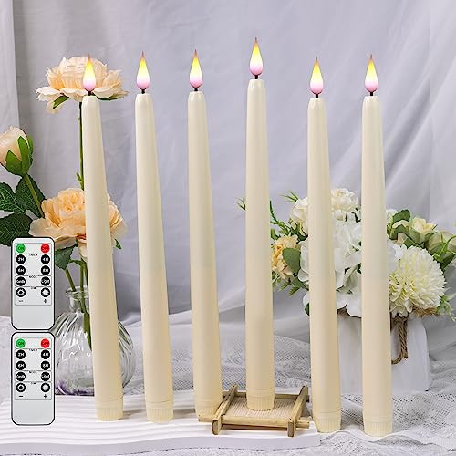 Kiexung Flameless Ivory Cone Candle Flicker With 10 Keys Remote Control Battery Powered Led Warm 3D Wick Window Candle Plastic 12 Pack Christmas Home Wedding Decoration (0.78X9.84 Inches)